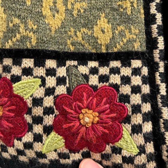 Icelandic Design‎ Green Wool Zip Front Sweater with Embroidered Flowers Sz. M - Picture 4 of 8